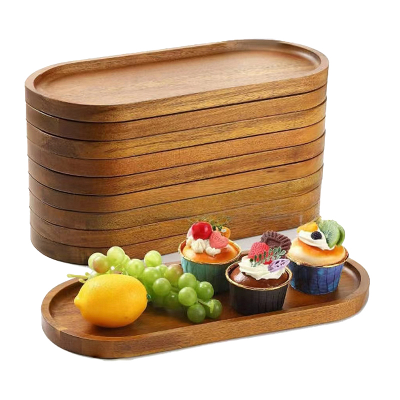 Japanese Snacks - จานไม้เนื้อแข็งทรงกลมสำหรับของหวาน ถาดไม้สไตล์ญี่ปุ่น จานขนม จานผลไม้อบแห้ง จานไม้